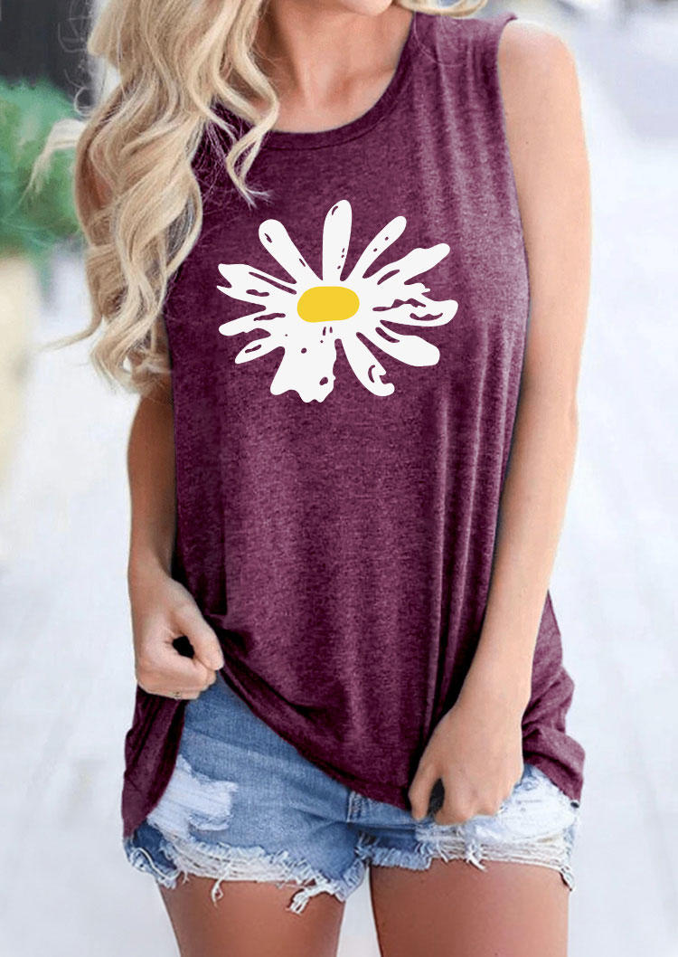 Daisy O-Neck Casual Tank - Plum, Red, SCM002469