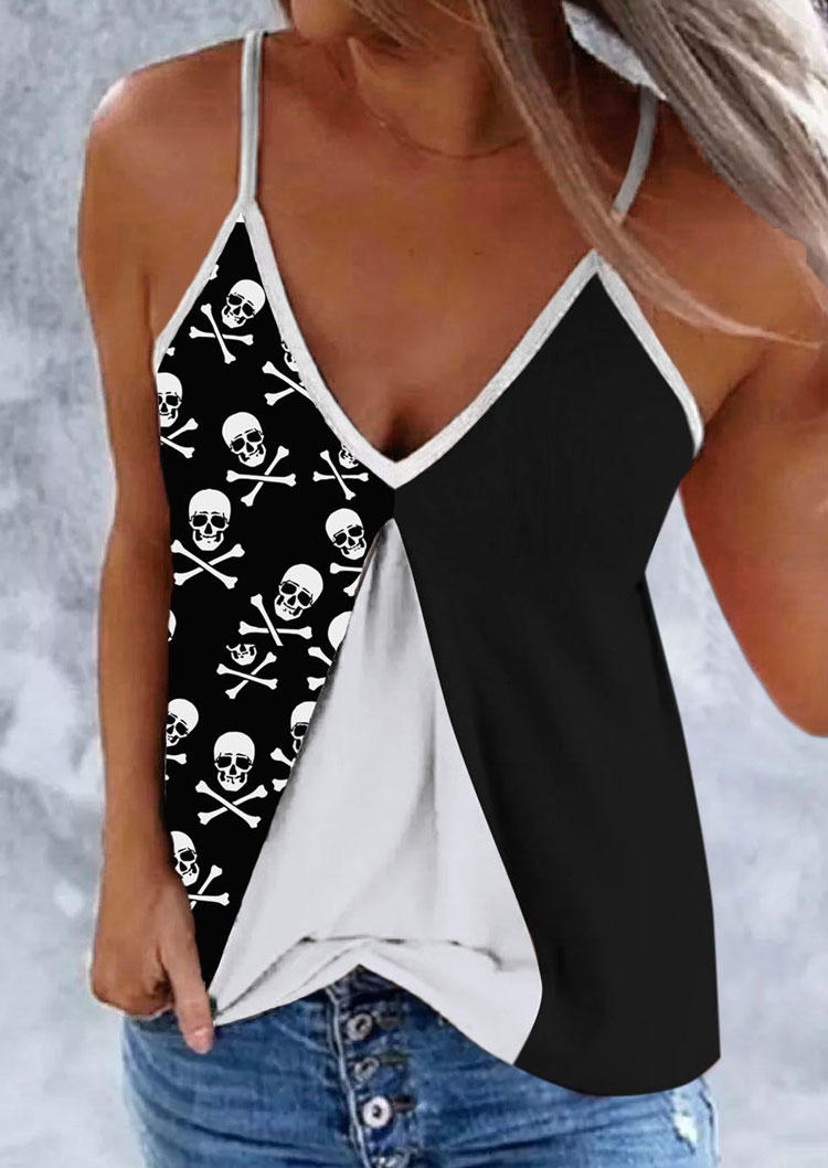 

Skull Color Block V-Neck Camisole, Multicolor, SCM002474