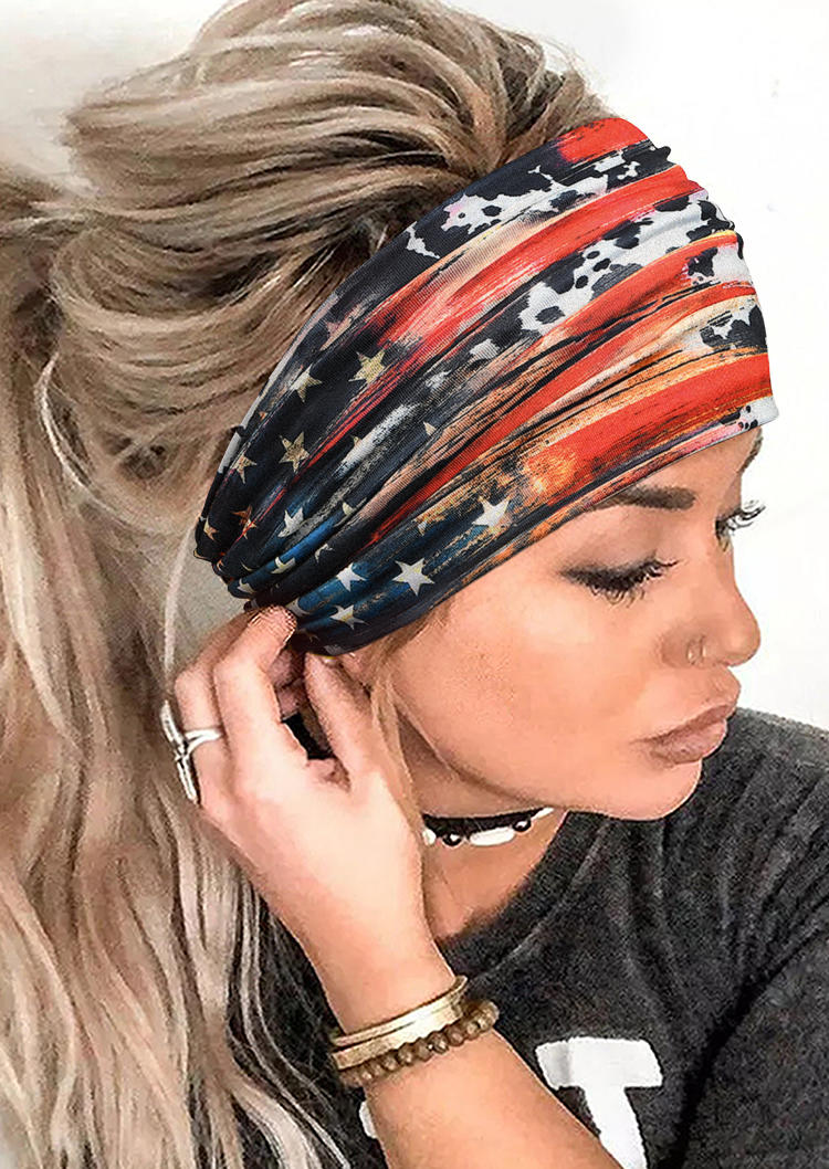 

American Flag Cow Yoga Wide Headband, Multicolor, SCM002496