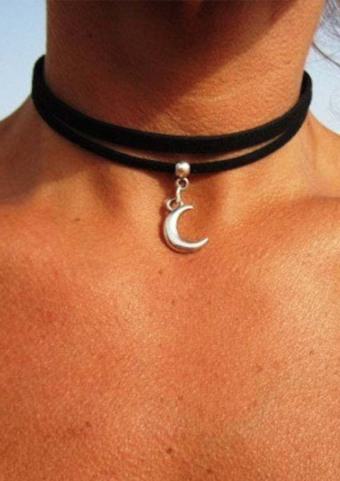

Moon Double-Layered Choker Necklace, Black, SCM002545