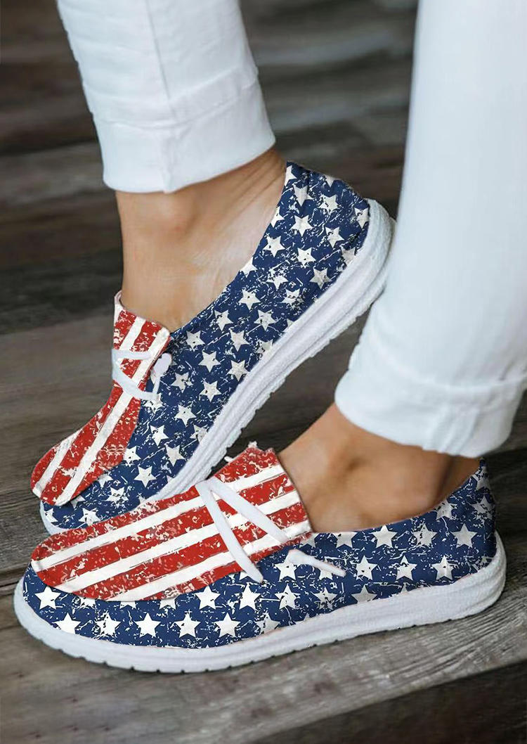 

American Flag Lace Up Flat Sneakers, Multicolor, SCM002749