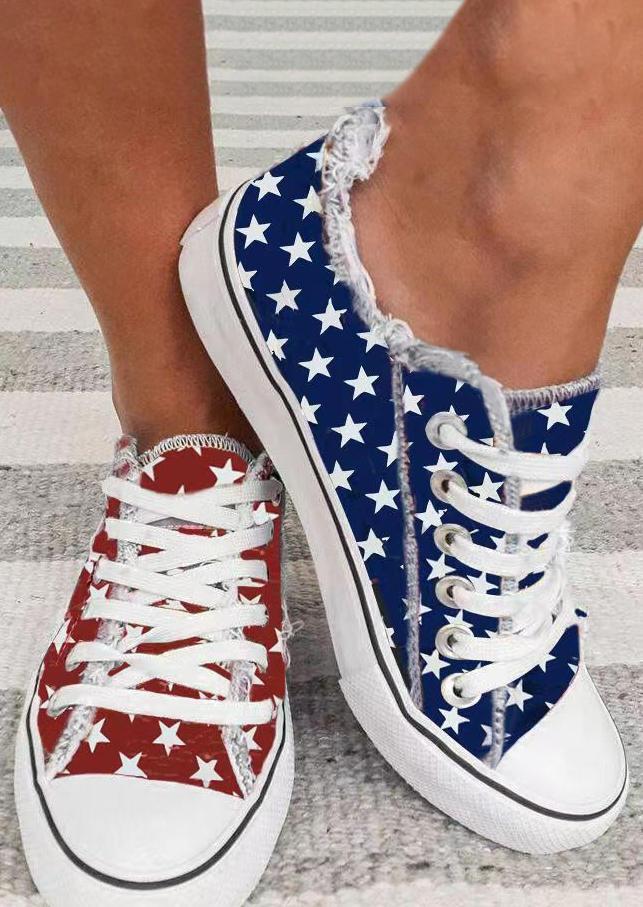 

Star Lace Up Frayed Flat Sneakers, Multicolor, SCM002751
