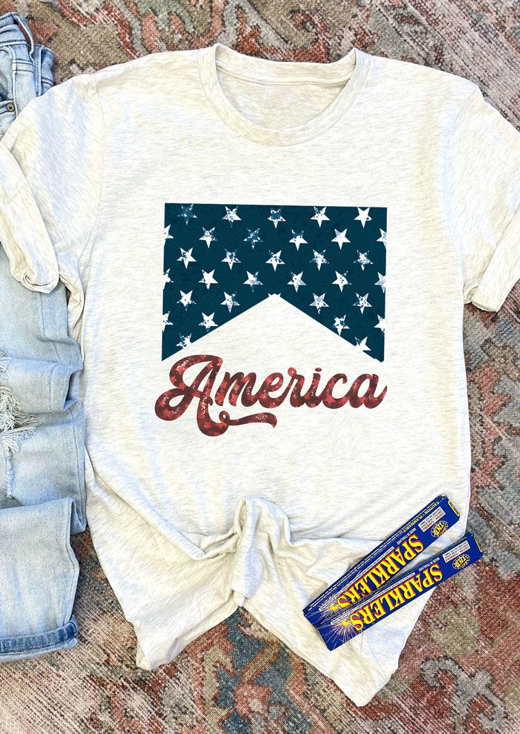 

America Star O-Neck T-Shirt Tee - Light Grey, 536642