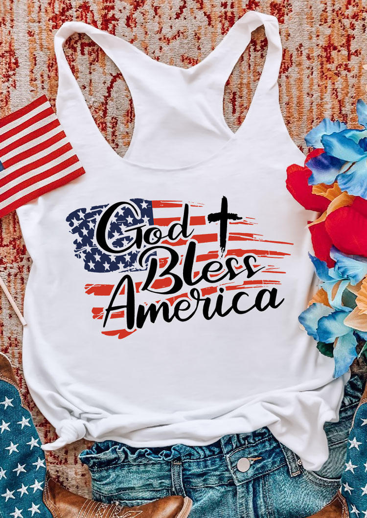 

God Bless America Cross Racerback Tank - White, 536681