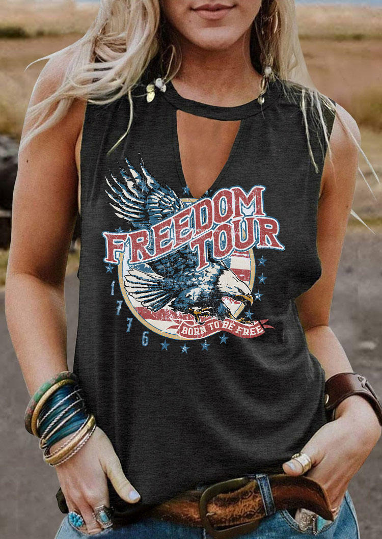 

Freedom Tour Born To Be Free Eagle Keyhole Neck Tank - Dark Grey, 536703