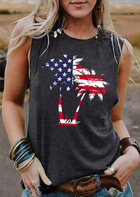 

American Flag Coconut Tree Casual Tank - Dark Grey, 536781