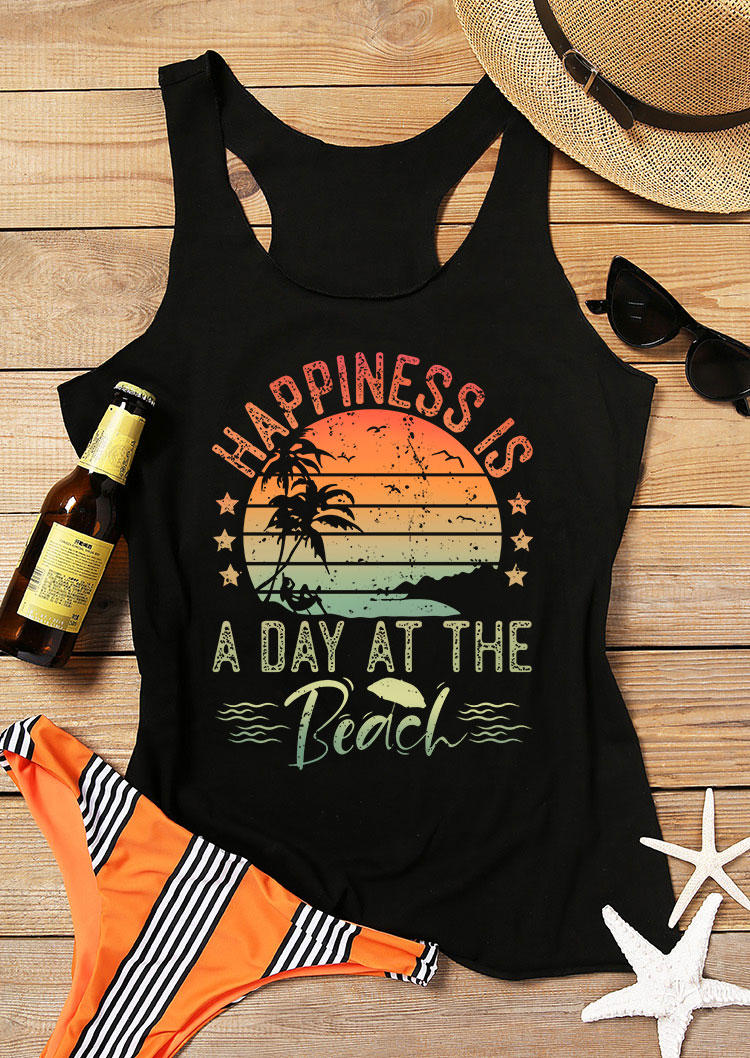 

Happiness Is A Day At The Beach Racerback Tank - Black, 536826