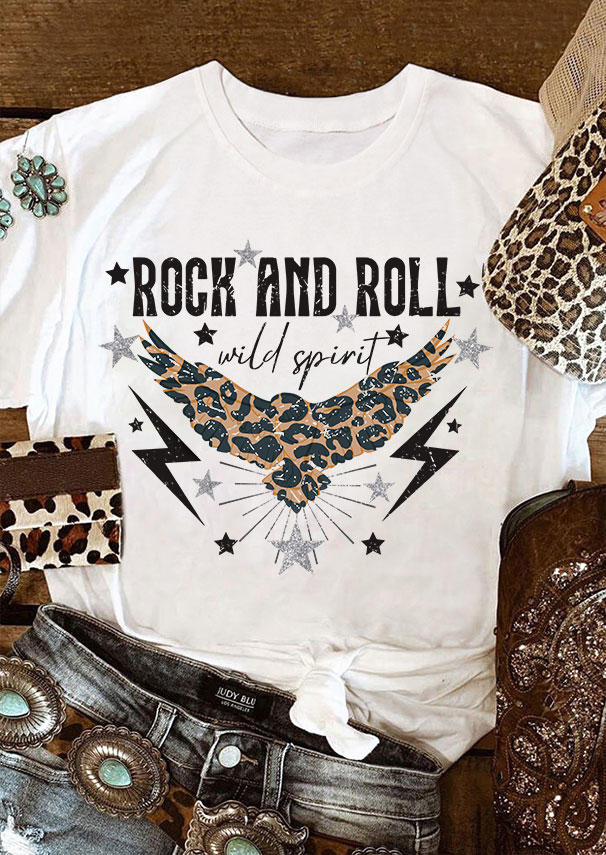 

Rock And Roll Wild Spirit Leopard O-Neck T-Shirt Tee - White, 536835