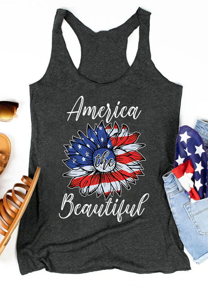 

America The Beautiful Sunflower Racerback Tank - Dark Grey, Gray, 536929