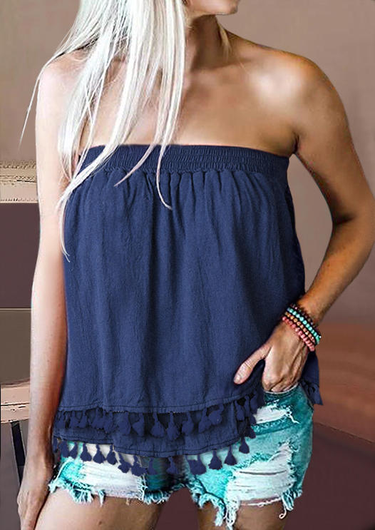 

Smocked Tassel Strapless Bandeau Tank - Blue, SCM002051