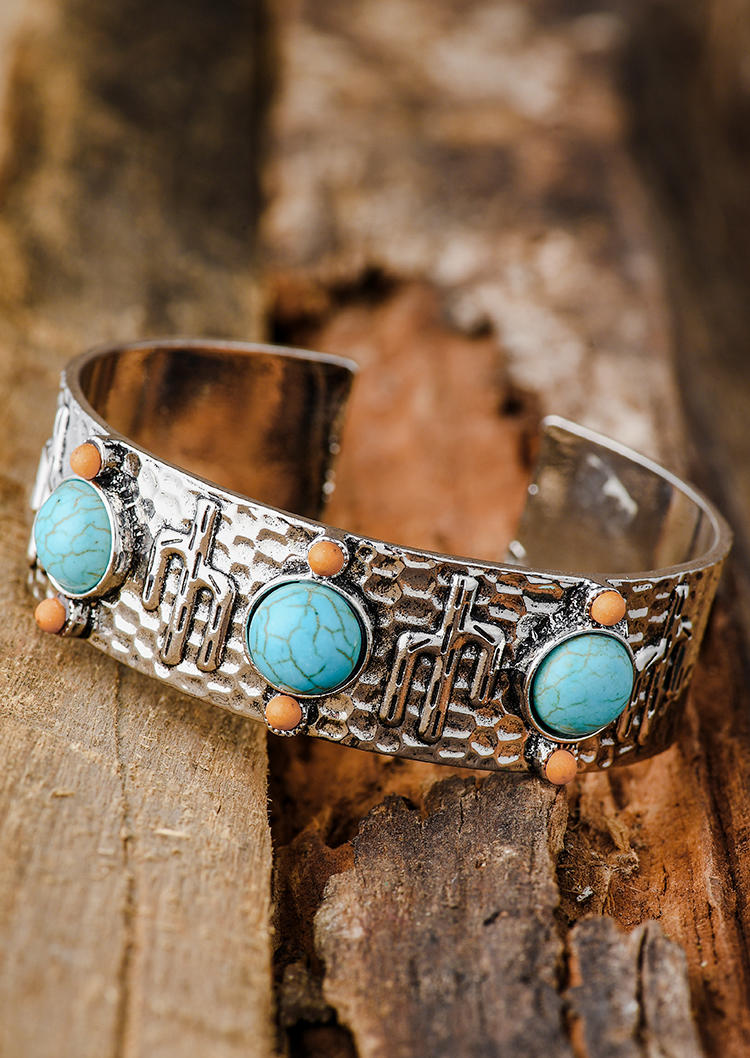 

Turquoise Cactus Alloy Bracelet, Silver, SCM002289