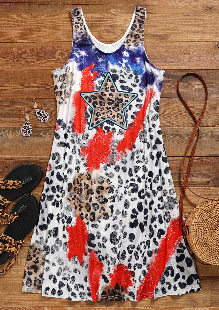 Leopard Star Sleeveless Casual Mini Dress