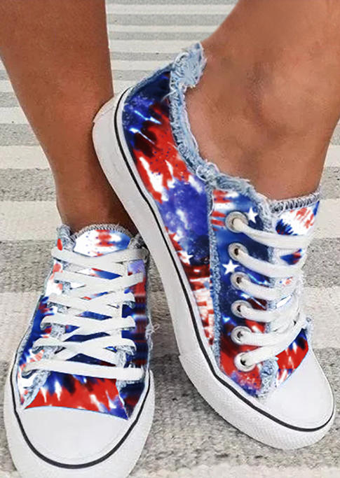 

American Flag Tie Dye Lace Up Sneakers, Multicolor, SCM002747