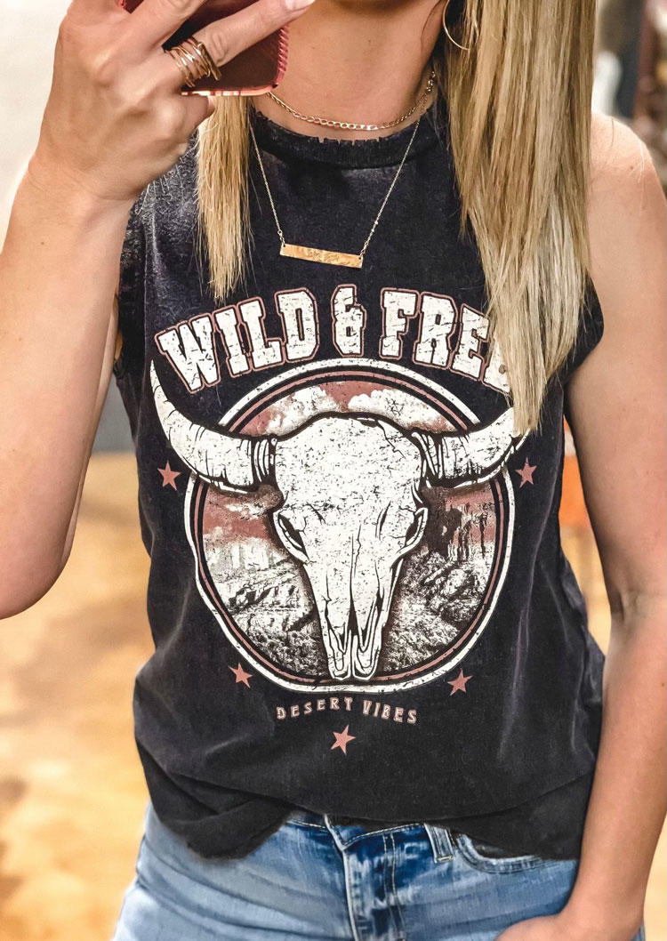 

Wild & Free Steer Skull O-Neck Tank - Dark Grey, 536630