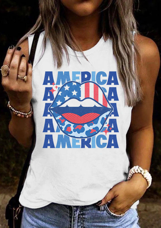 

America Lips Leopard O-Neck Tank - White, 536701