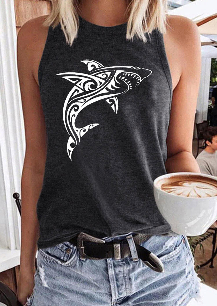 

Floral Shark O-Neck Casual Tank - Dark Grey, Gray, 536762