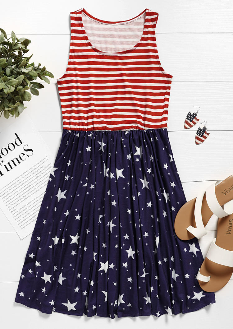 American Flag Star O-Neck Mini Dress