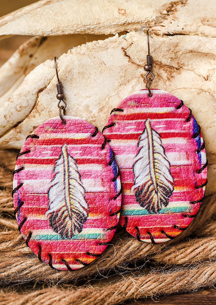 

Bohemian Feather Striped Hook Earrings, Multicolor, SCM002539