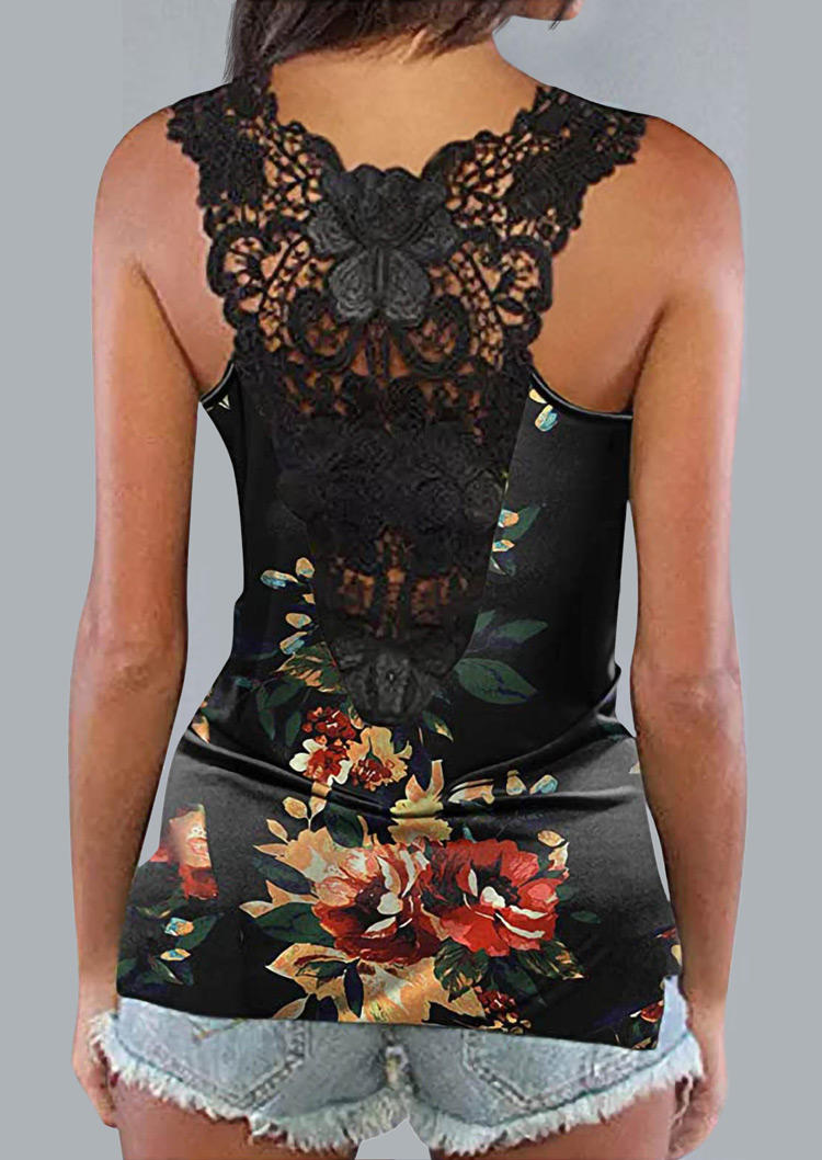 

Floral Lace Splicing Casual Racerback Tank, Multicolor, SCM002009