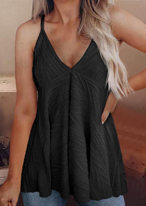 

Crochet V-Neck Casual Camisole - Black, SCM002220