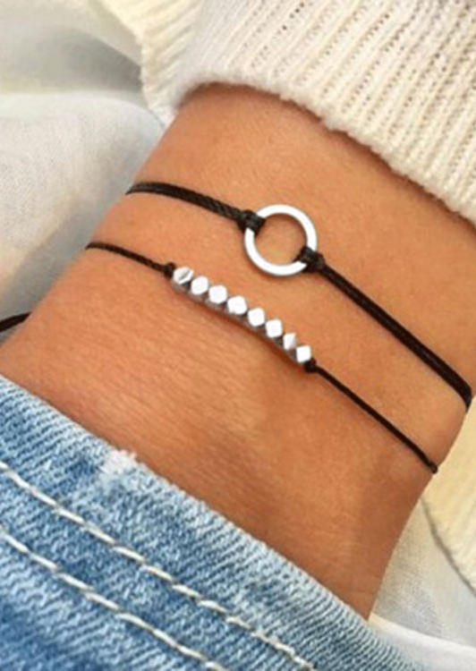 

2Pcs Circle Beading Bracelet Set, Silver, SCM002229