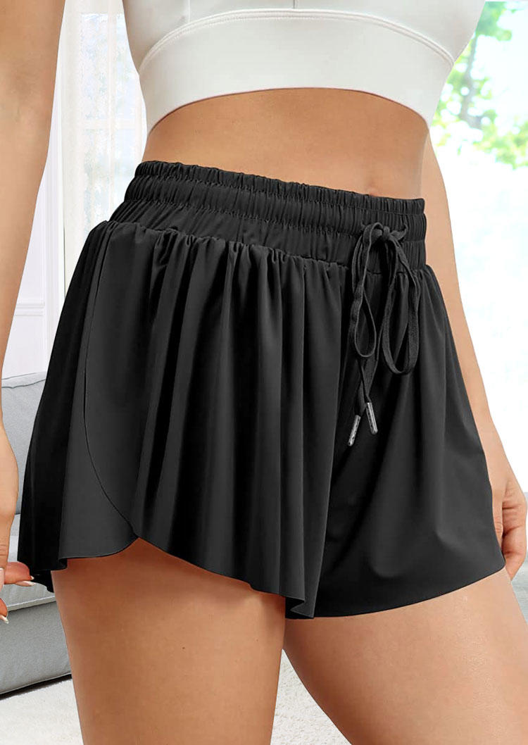 

Ruffled Drawstring Yoga Workout Casual Shorts - Black, SCM002359