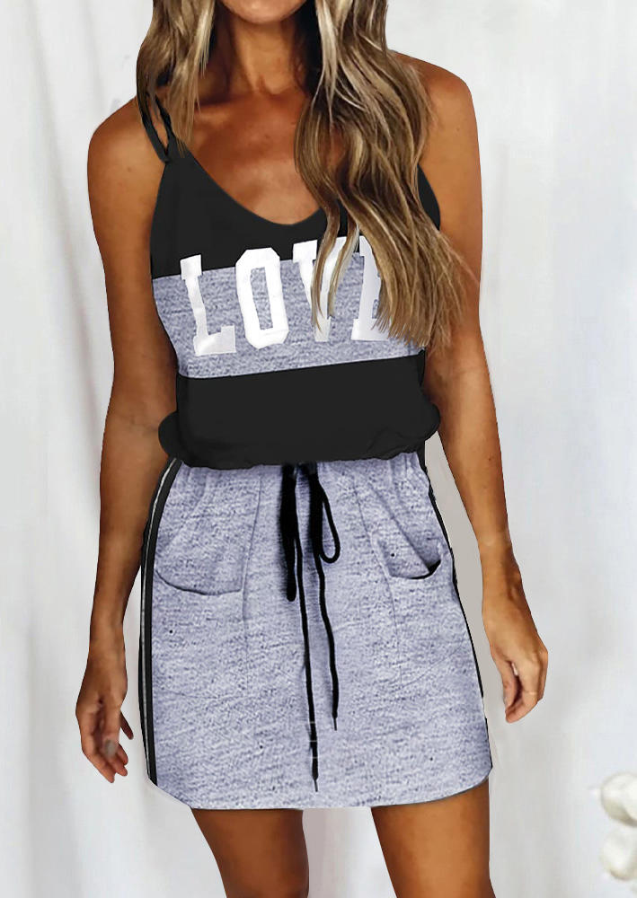 Love Color Block Pocket Mini Dress - Light Grey