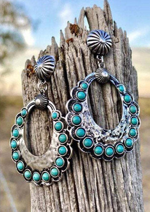 

Turquoise Hollow Out Alloy Earrings, Multicolor, SCM002721