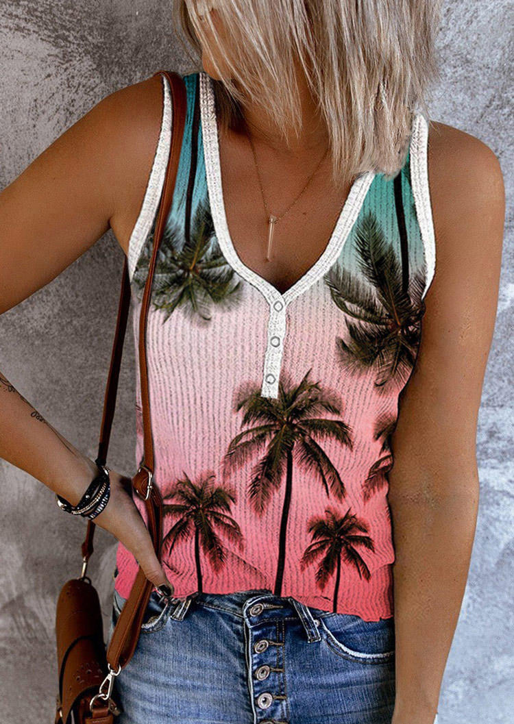

Coconut Tree Snap Button Casual Tank, Multicolor, SCM002821