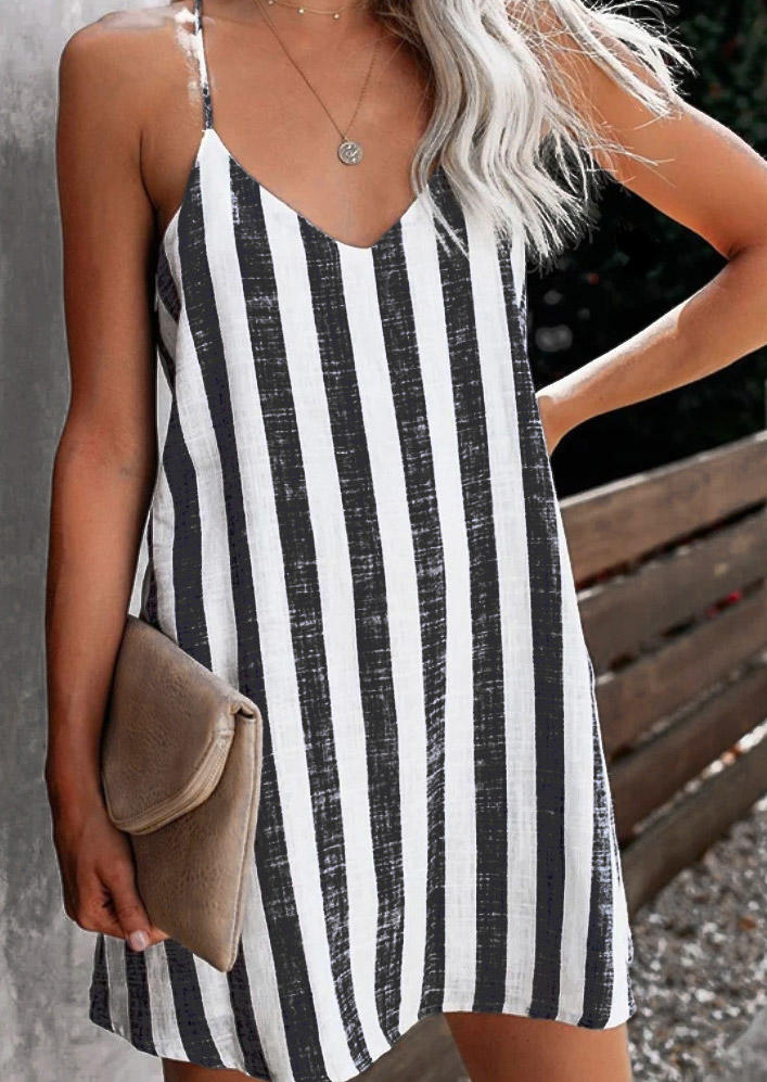 

Vertical Striped Spaghetti Strap Mini Dress, Multicolor, 536863