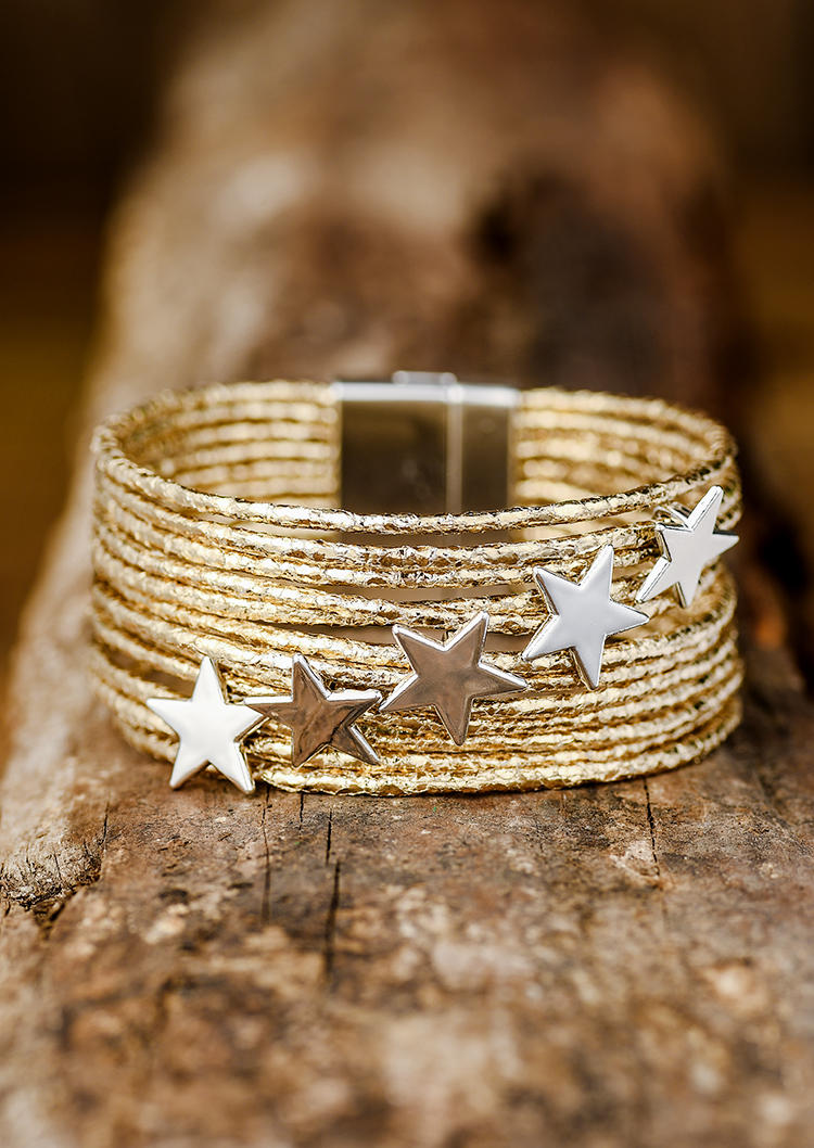 

Star Multi-Layered Magnet Buckle Bracelet, Black;gold, SCM002067