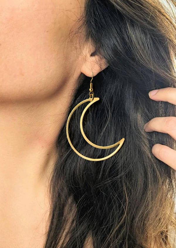 Hollow Out Crescent Alloy Hook Earrings