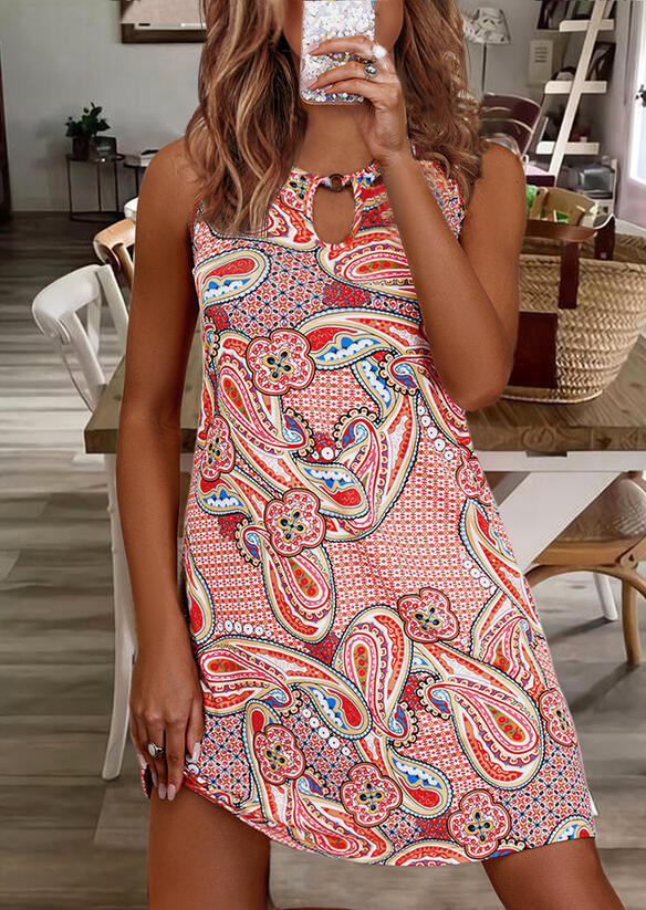 

Paisley Hollow Out Sleeveless Mini Dress, Multicolor, SCM002438