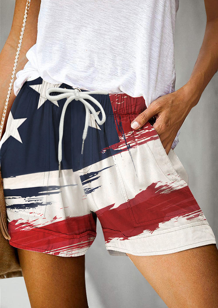 

American Flag Pocket Drawstring Shorts, Multicolor, SCM002604