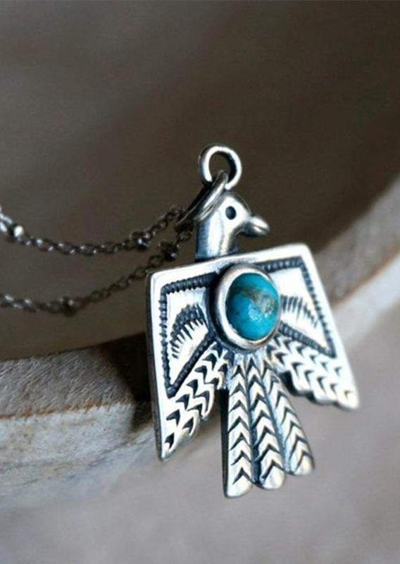 

Thunderbird Turquoise Alloy Pendant Necklace, Silver, SCM002675