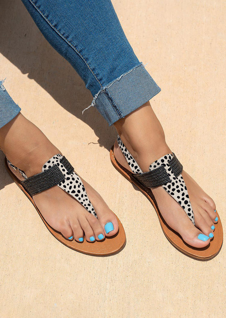 

Leopard Buckle Strap Flat Thong Sandals, 535077