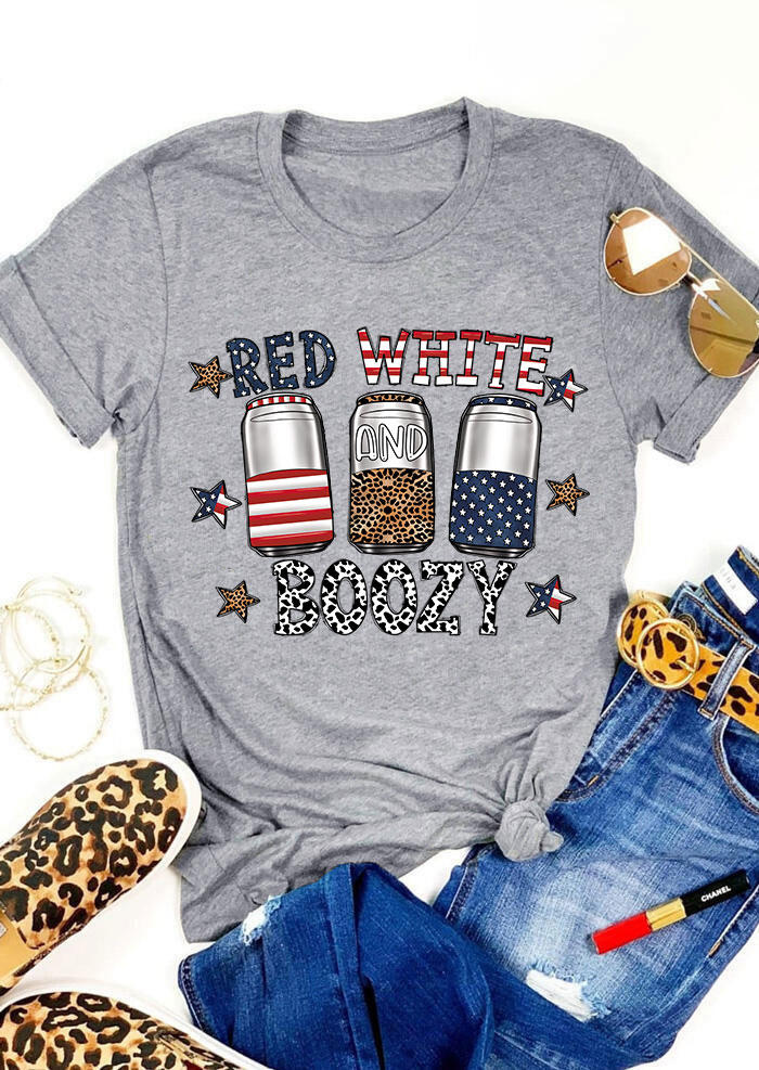 

Red White And Boozy Leopard T-Shirt Tee - Gray, 536649