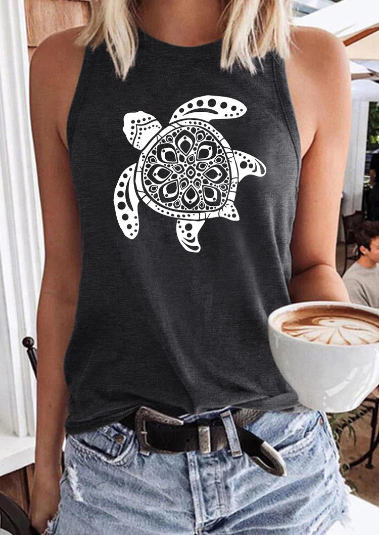 

Floral Turtle O-Neck Tank - Dark Grey, 537026