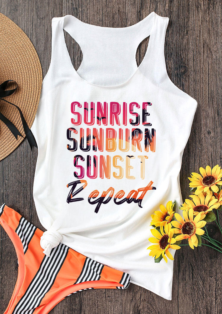 

Sunrise Sunburn Sunset Repeat Racerback Tank - White, 537054