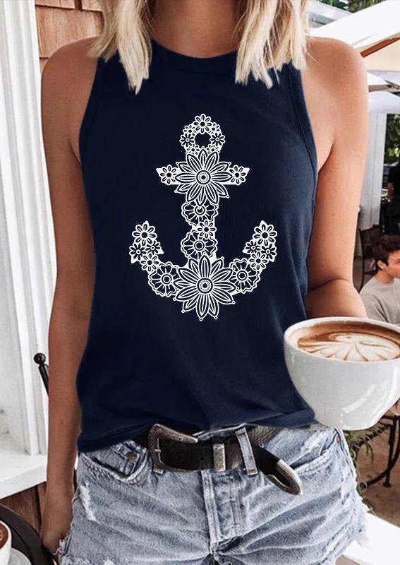 

Floral Anchor Casual Tank - Navy Blue, 537096