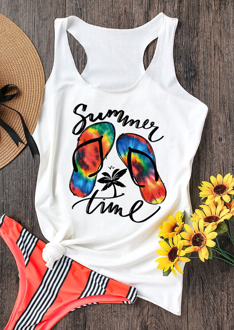 

Tie Dye Flip Flop Summer Time Racerback Tank - White, 537103