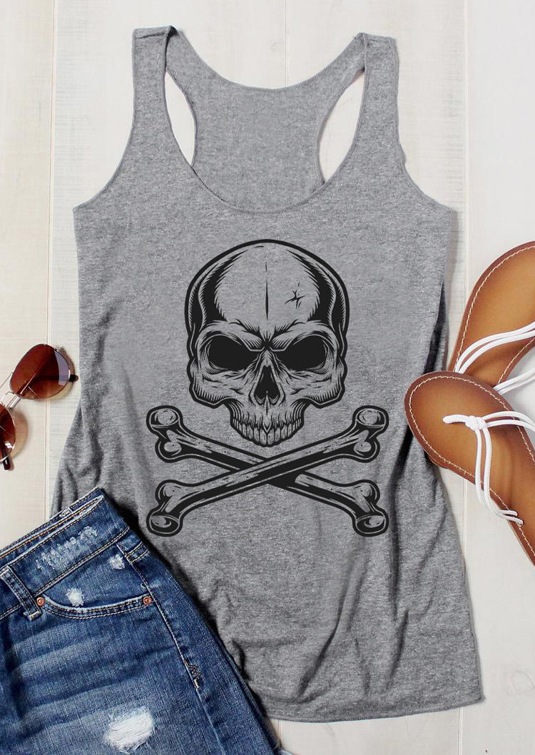

Skull Skeleton Casual Racerback Tank - Gray, 537124