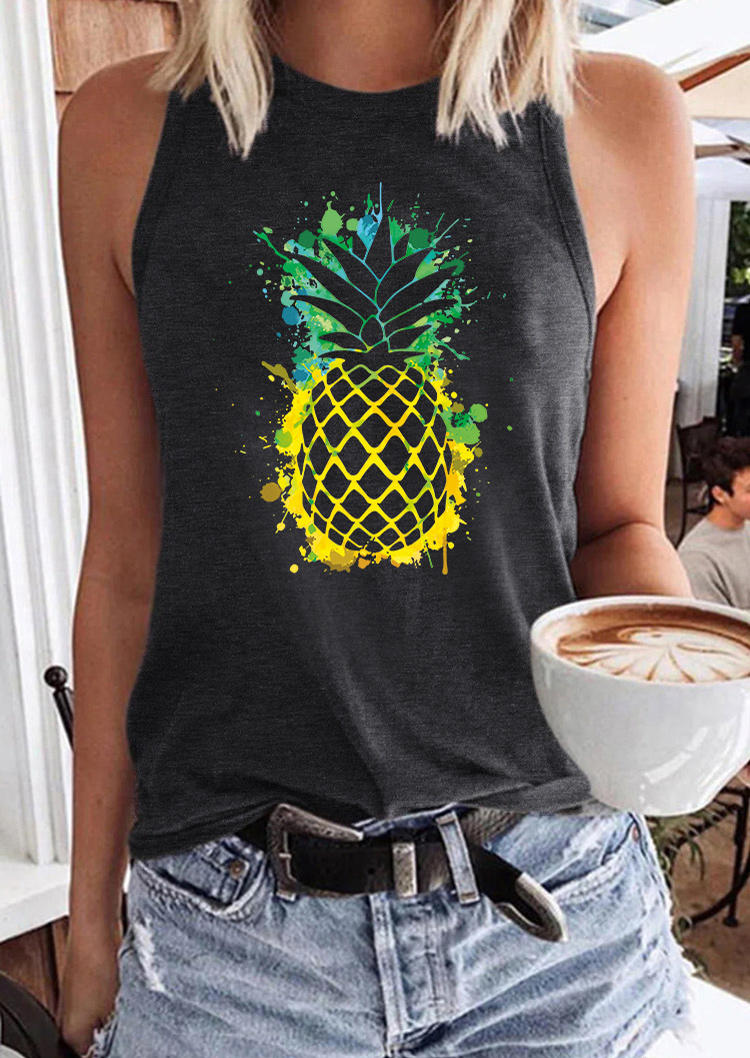 

Summer Pineapple O-Neck Casual Tank - Dark Grey, Gray, 537179