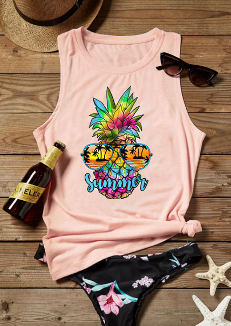 

Summer Colorful Pineapple Sunglasses Beach Tank - Pink, SCM000040