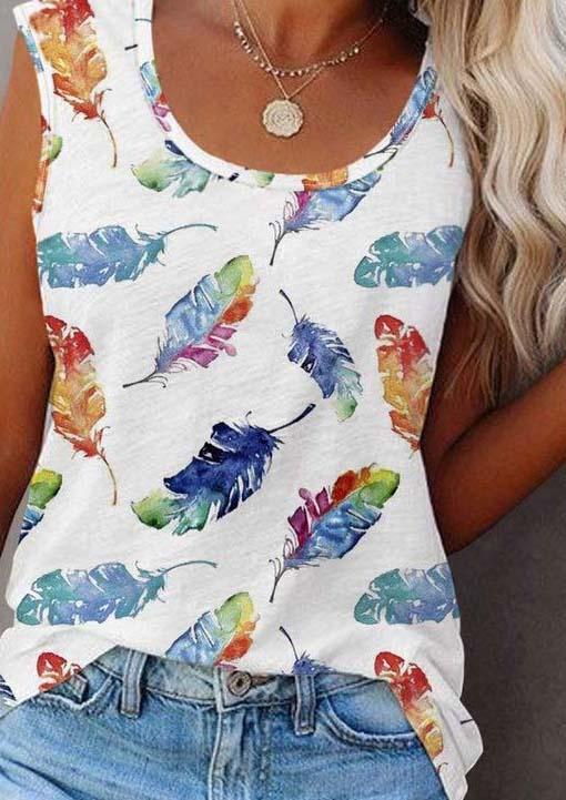 Colorful Feather O-Neck Tank