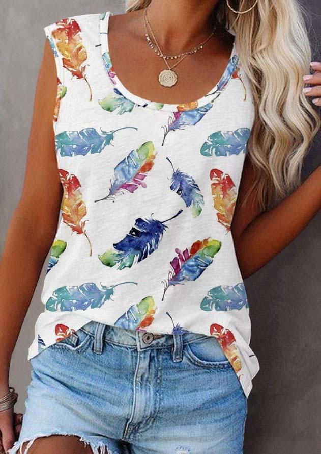 

Colorful Feather O-Neck Tank, Multicolor, SCM001641