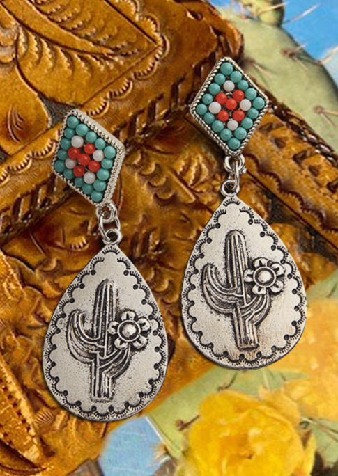 

Western Cactus Floral Beading Earrings, Multicolor, SCM001919