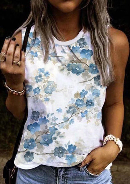 

Floral Oil Painting Casual Tank - White, SCM002709