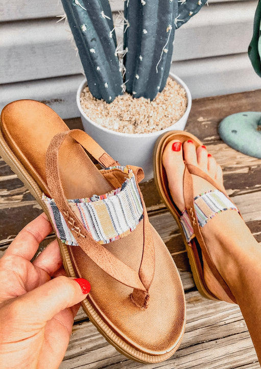 

Ethnic Striped Flip Flops Flat Sandals, Multicolor, SCM002929