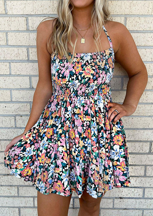 

Floral Open Back Hollow Out Mini Dress, Multicolor, SCM003004